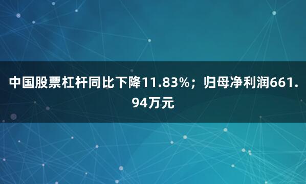 中国股票杠杆同比下降11.83%；归母净利润661.94万元